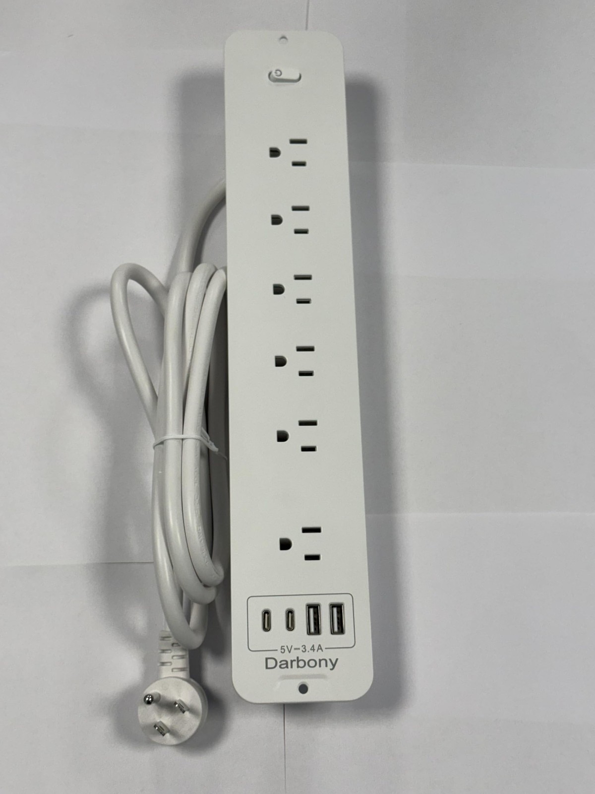 Recessed Power Strip 1800J Surge Protector USB C, 6 AC Outlets with 4 white