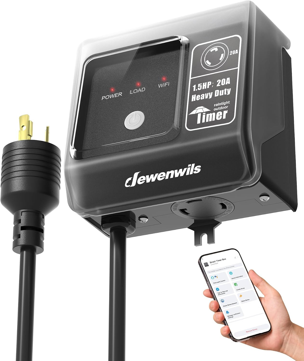 Wifi Pool Timer, NEMA L5-20R, 20A 125V 1.5HP, Weatherproof PC Cover, Work with S