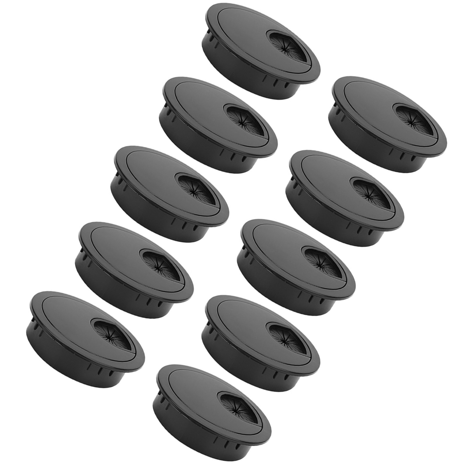 10 Pcs Wiring Grommet Bright Black Desktop ABS Plastic Wire Hole Organizer For O