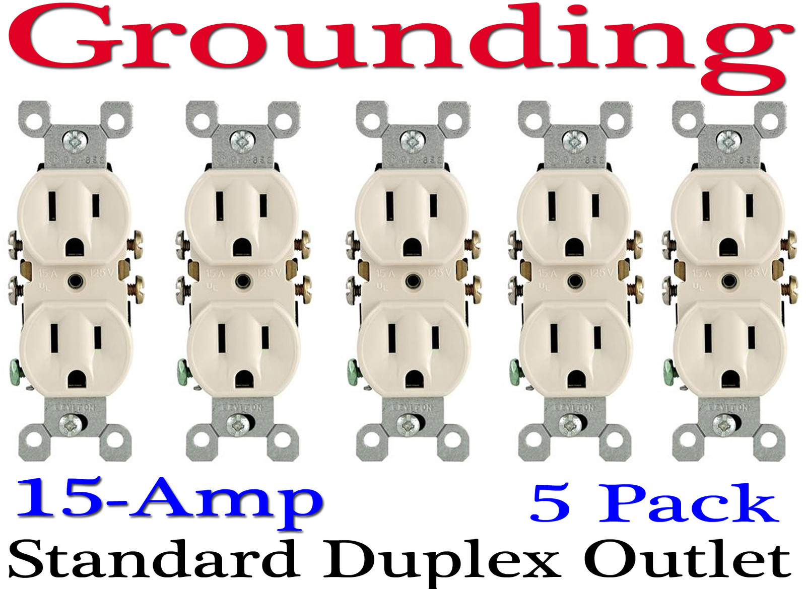 Lot of 5 Electrical Screw/Push Outlet Grounding Duplex Standard Receptacle 15 Am