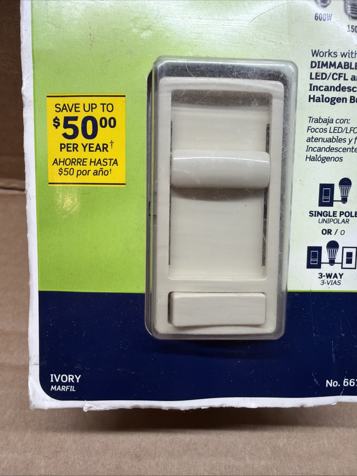 LEVITON Sure Slide Dimmer Wall Switch Dimmable LED Halogen VORY