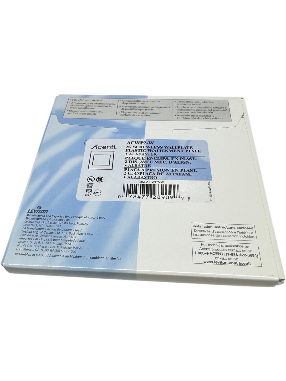 New Leviton Acenti ACWP2-W, 2-Gang Screwless Wallplate **SALE**