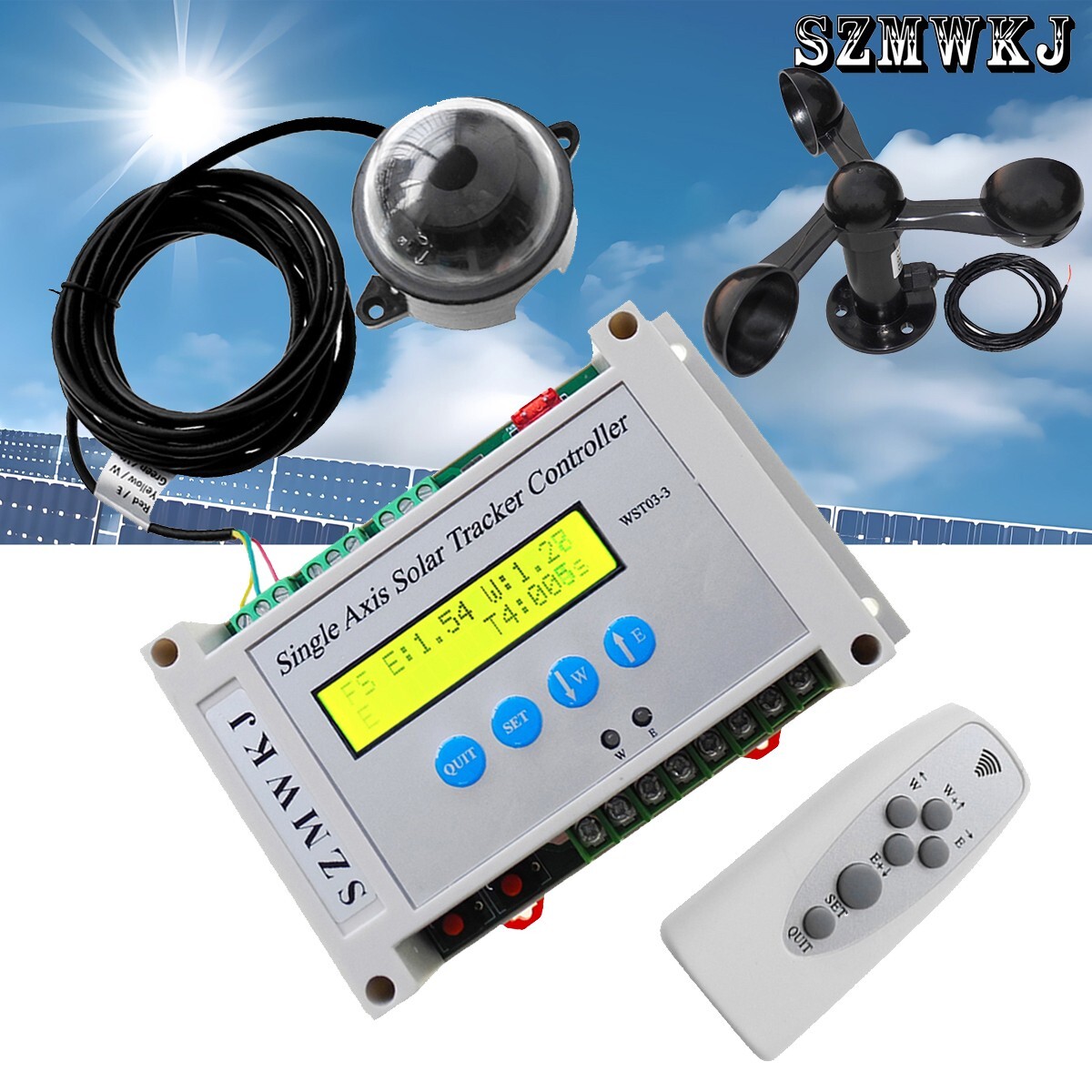 Single Axis Solar Tracker Controller W/ Wind Sensor DIY PV Solar Tracking System