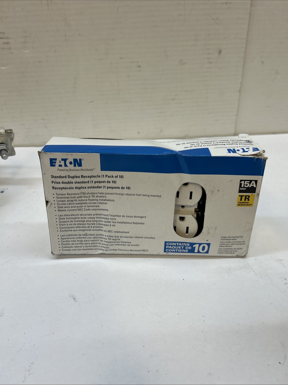 Eaton 10pk Standard 15A Tamper Resistant Duplex Receptacles -White- TR270W-10-LW
