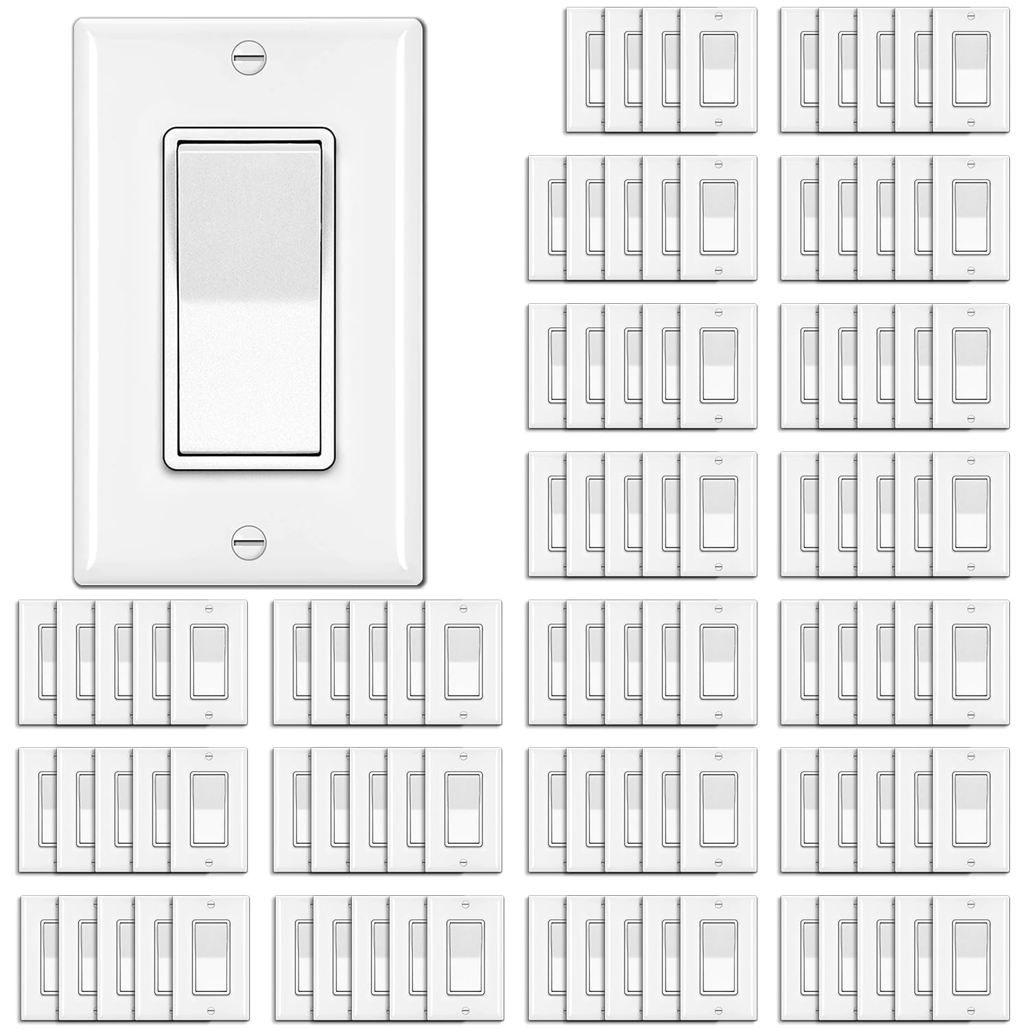 30 Pack Single Pole Decorator Light Switch, Rocker Paddle Wall Switch, On/Off In