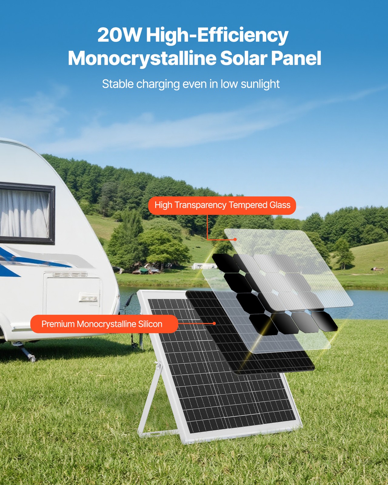 VEVOR Solar Battery Trickle Charger Maintainer 20W 12V with MPPT Controller