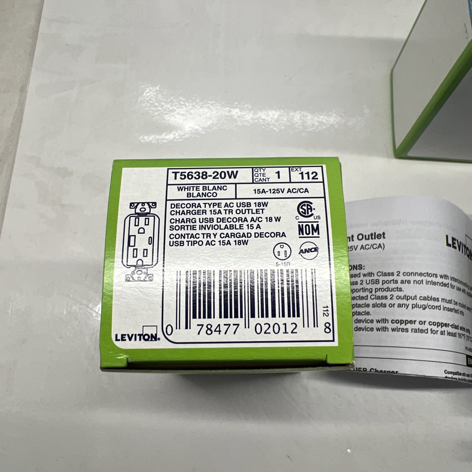 Lot Of 3 Leviton T5638-20W Tamper-Resistant Duplex Outlet Type A and C USB 18W