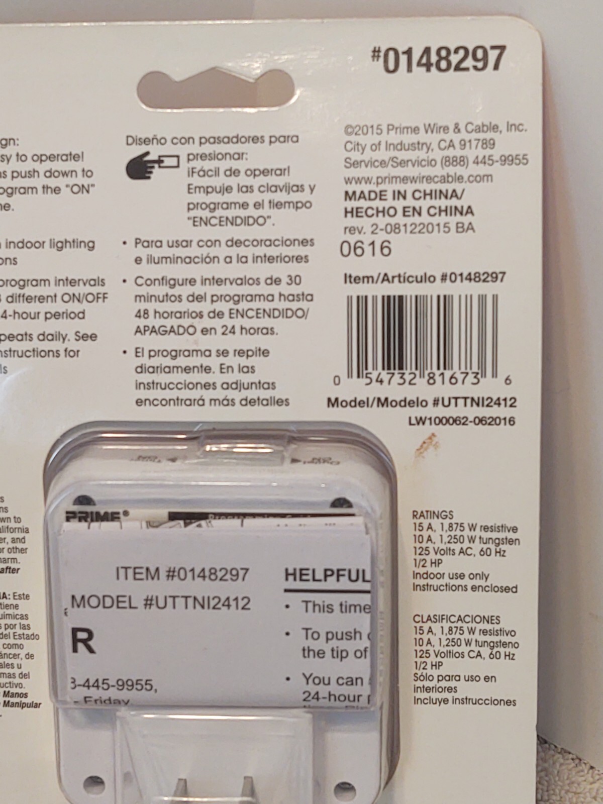 Prime 24-Hour Timer Indoor Energy Saving 1 outlet Easy to Use 125 volts New