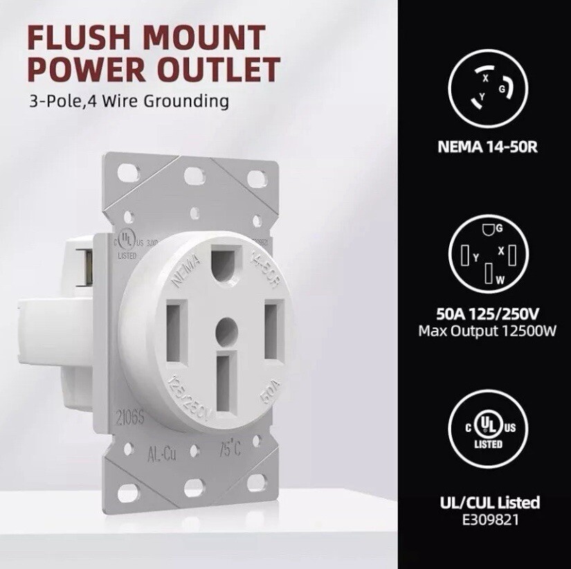 3 Pack NEMA 14-50R 50 Amp Receptacle Flush Outlet, 3 Pole, 4 Wire 125V / 250V