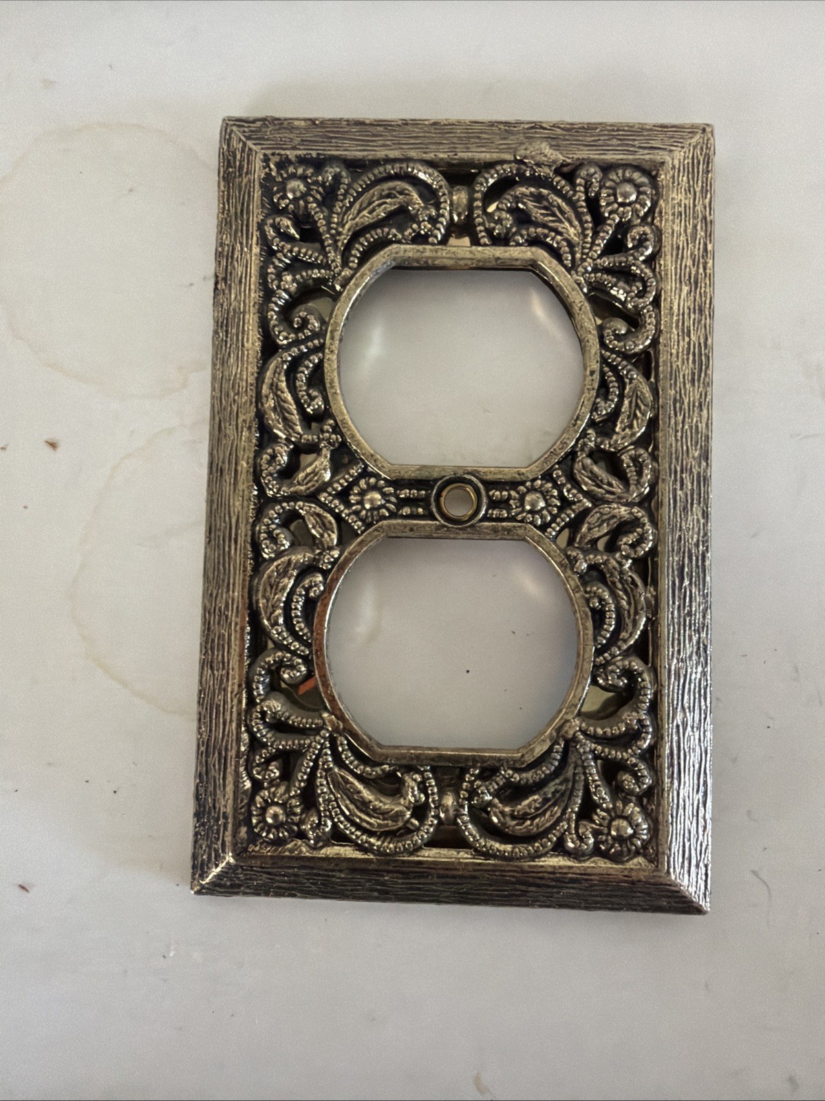 Vintage Brass Plated Floral Filigree Decorative Outlet Plate Wall Box Cover