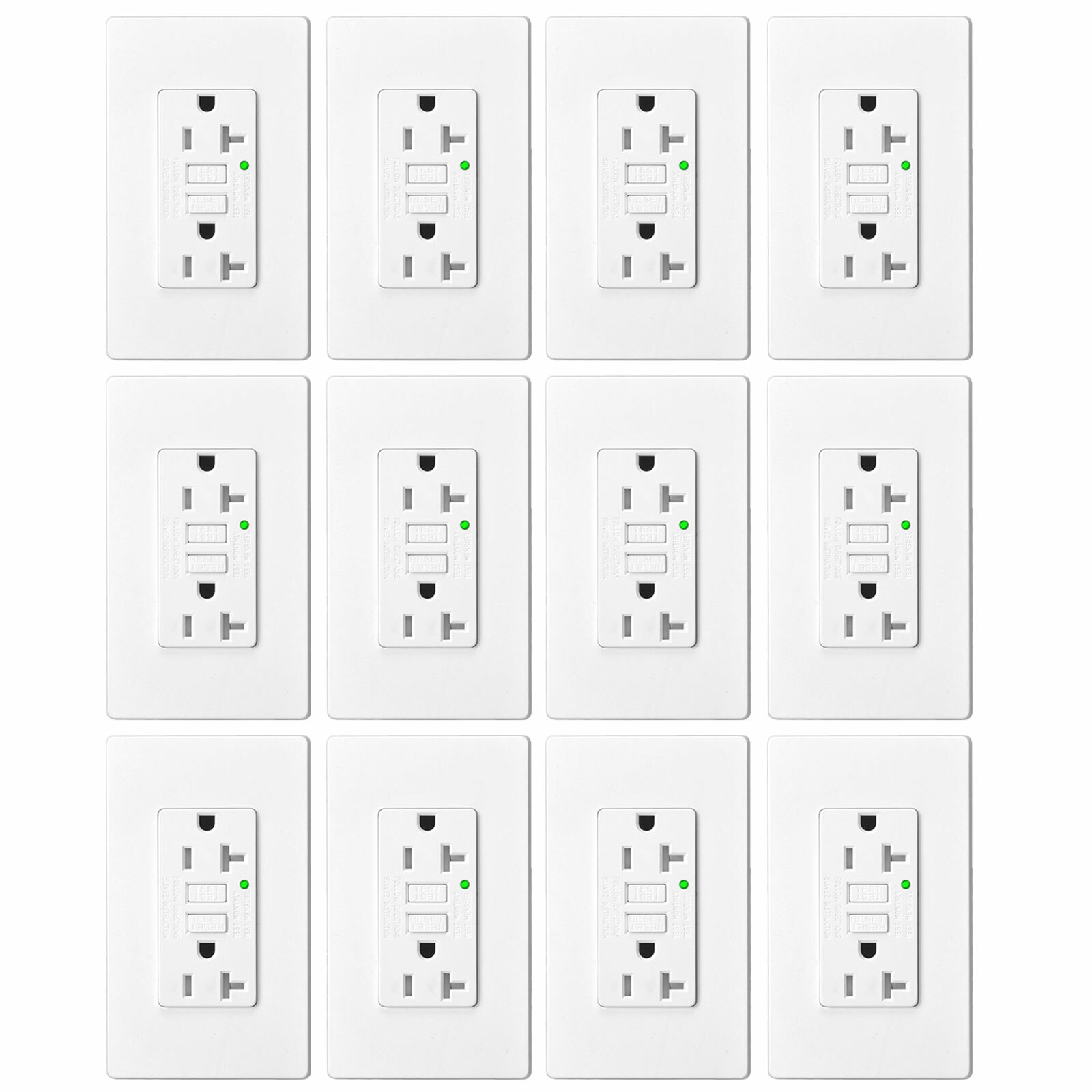Safe Outlet GFCI 20 AMP Duplex Receptacles Electric Supplies ETL Non-TR 12 Pack