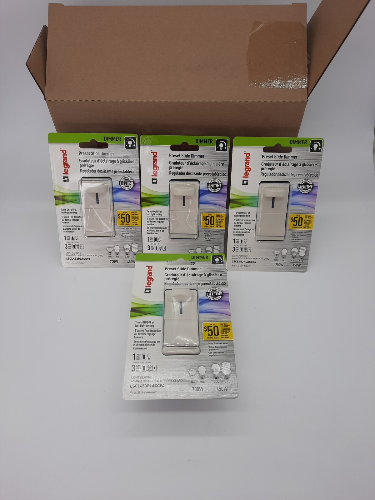 4X Legrand Preset Slide Dimmer Switch Light Almond LSCL543PLACCV4 LED CFL