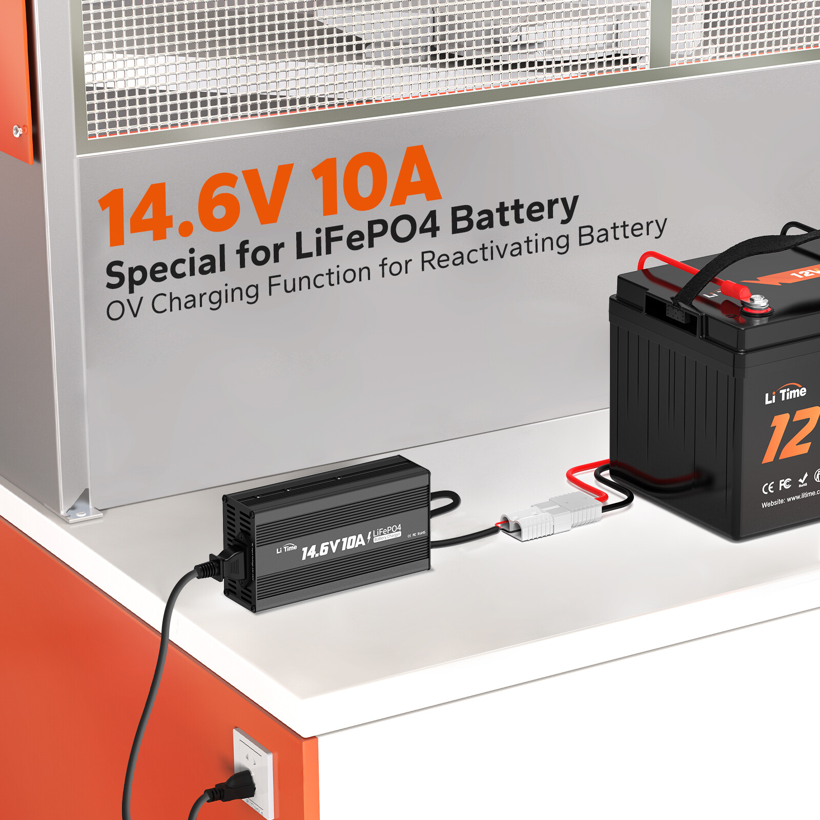 LiTime 14.6V 10A Smart Charger For 12V LiFePO4 Lithium Battery-Refurbished