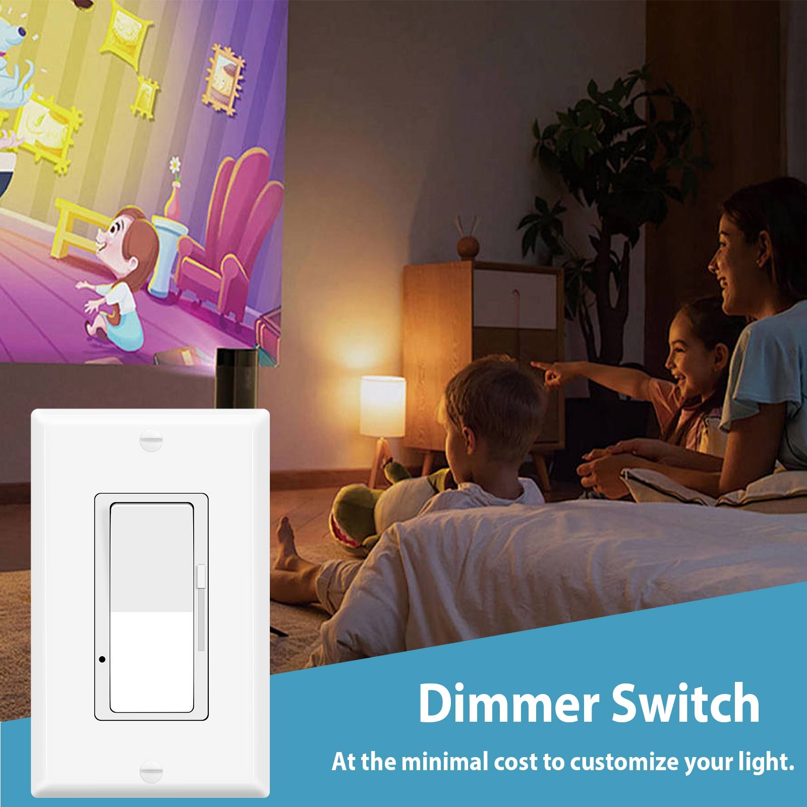 Slide Dimmer Switch for LED CFL Bulbs, 3-Way or Single Pole, No Neutral Wire 2PK