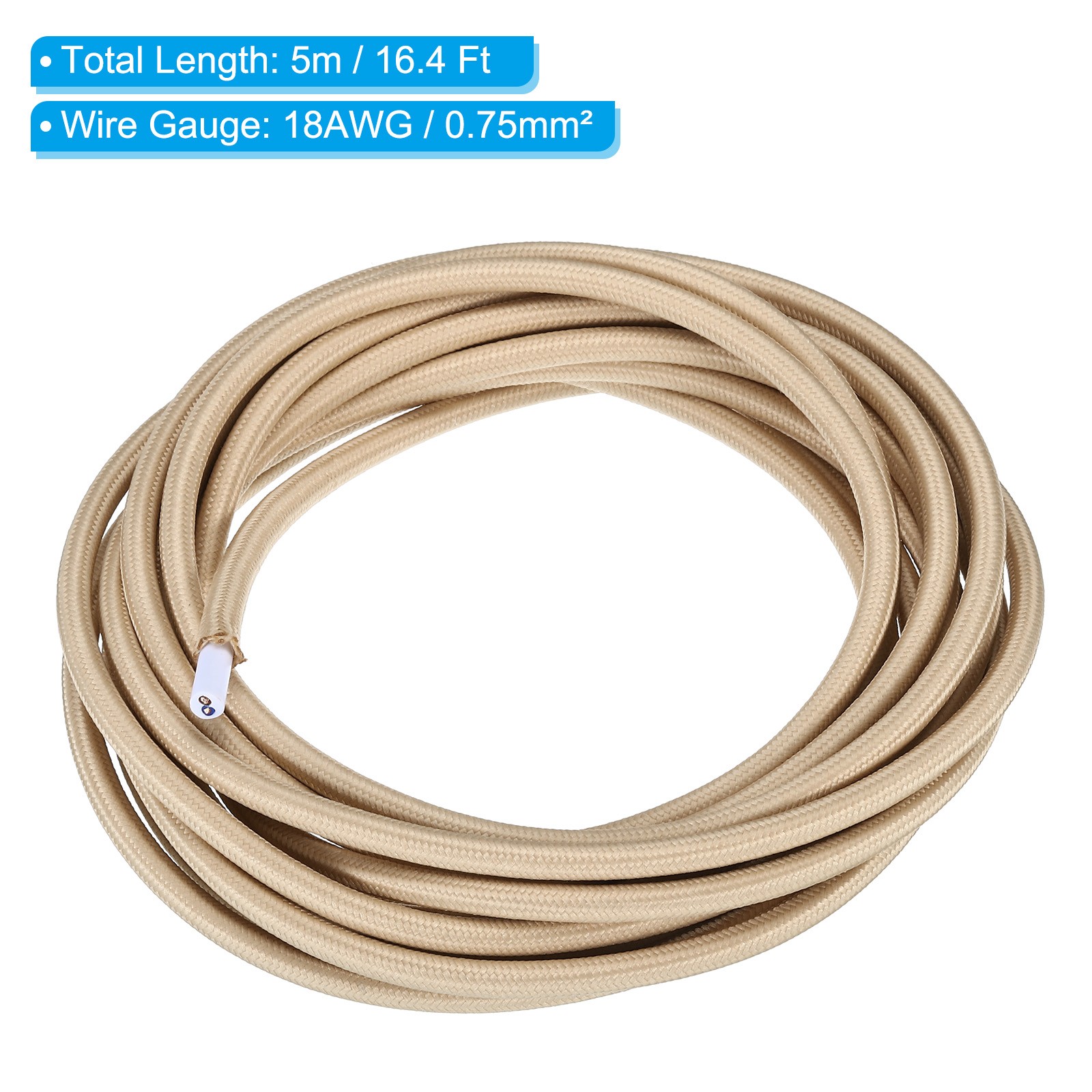 16.4ft 18AWG 2 Core Fabric Cloth Covered Round Wire beige