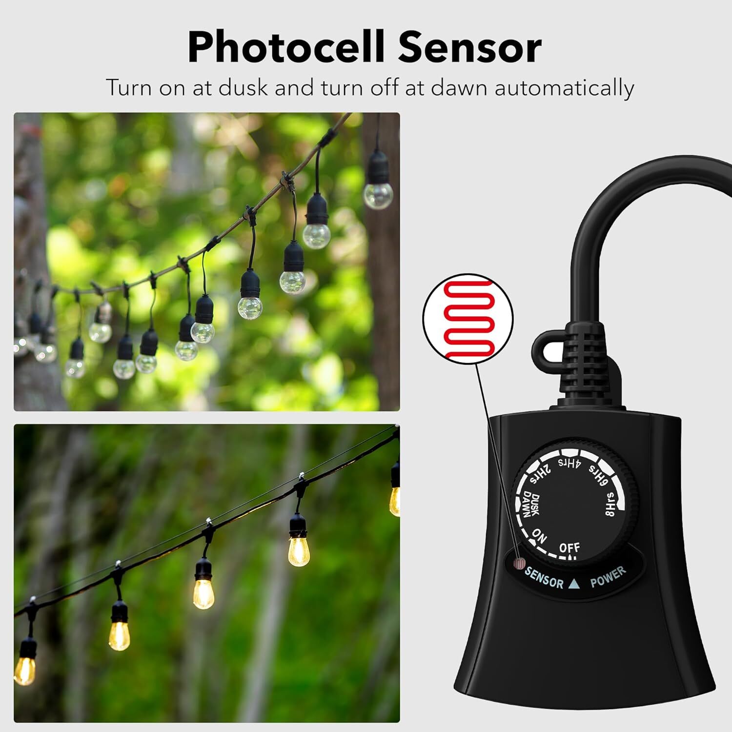HBN Outdoor Light Timer Weatherproof Photocell Dusk to Dawn Light Sensor Timer