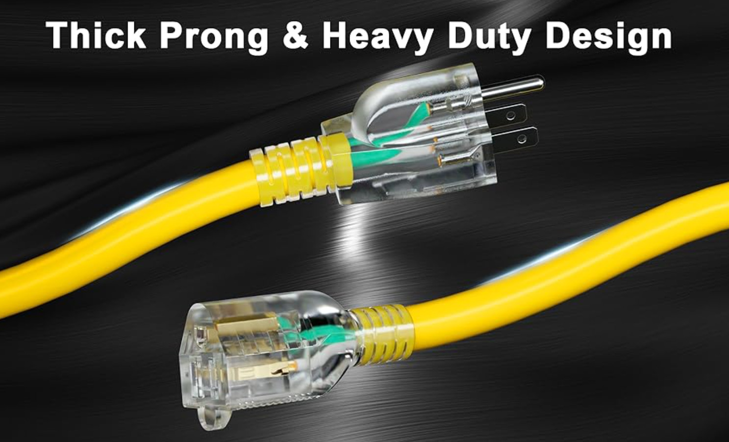 25/50 Ft Lighted Outdoor Extension Cord – 14/3 SJTW Heavy Duty Yellow, UL Listed