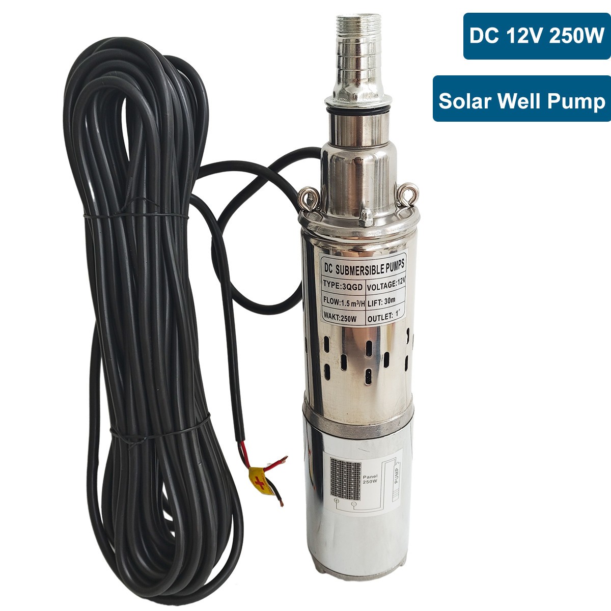 3” DC 12V Solar Deep Well Pump Water Pump 396GPH Stainless Steel Submersible