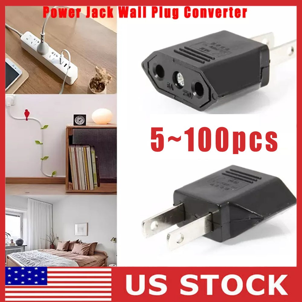 5-100x EU Europe to US USA Power Jack Wall Plug Converter Travel Adapter New