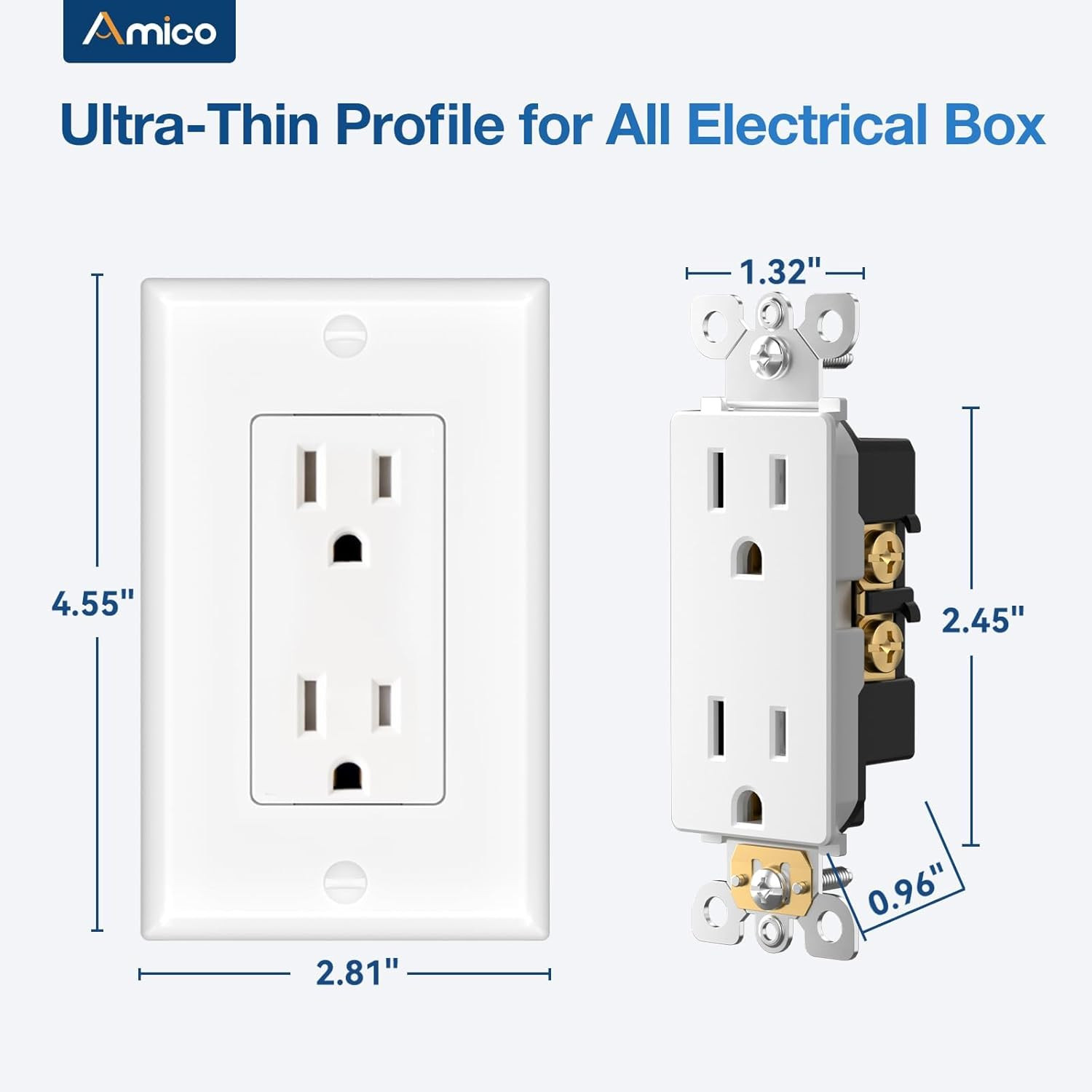 50 Pack Wall Outlet, 15 Amp Outlets, UL Listed, Tamper Resistant Standard Electr