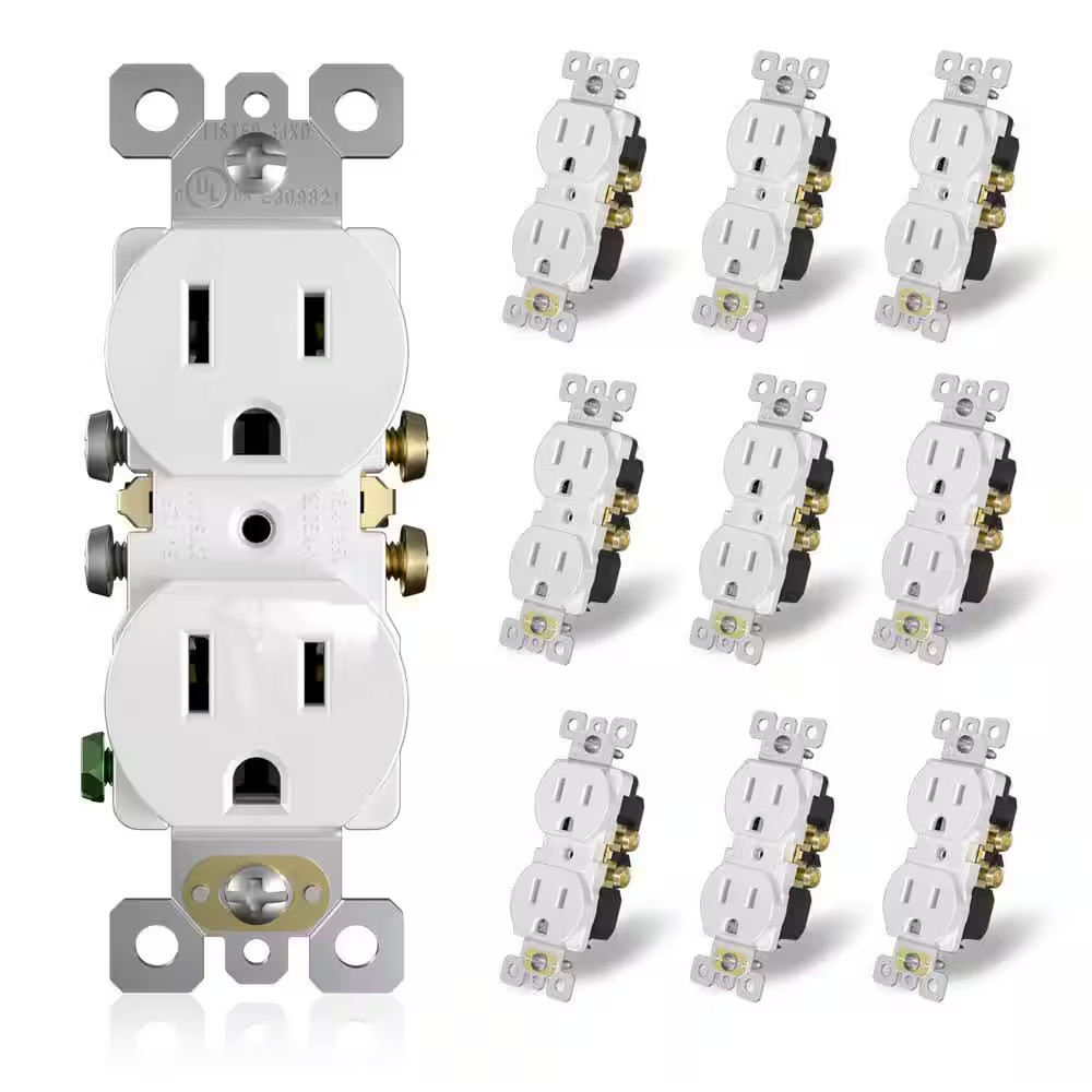 Duplex 15 Amp 125-Volt Residential Grade Self Grounding Outlet, Glossy White (10
