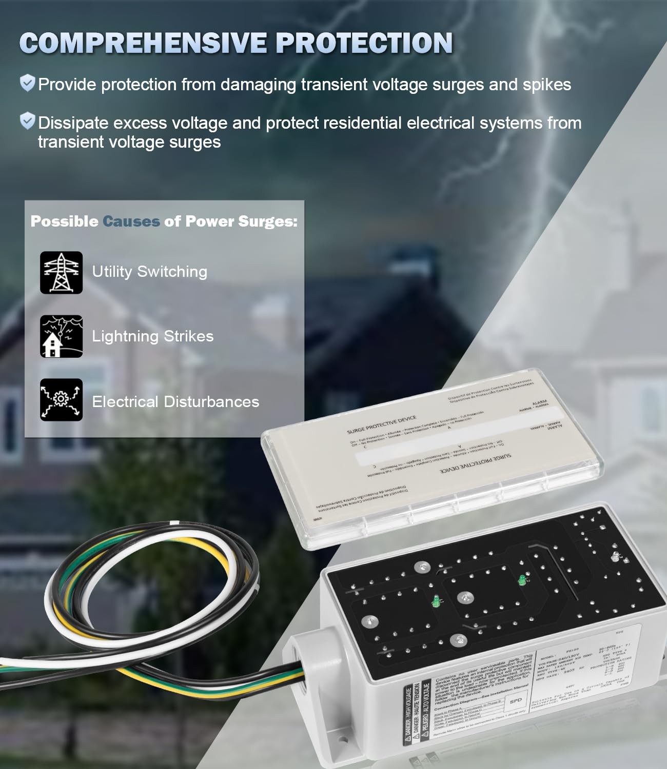 FS100 Whole House Surge Protection Device Rated for 100,000 Amps 120/240V Load