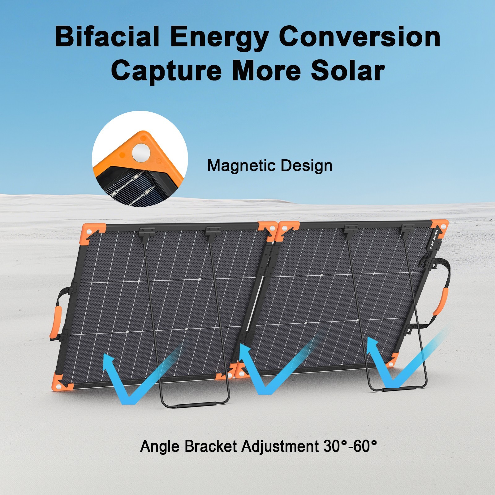 100W Foldable Solar Panel Charger Bifacial Waterproof IP68 for Anker Solix C300