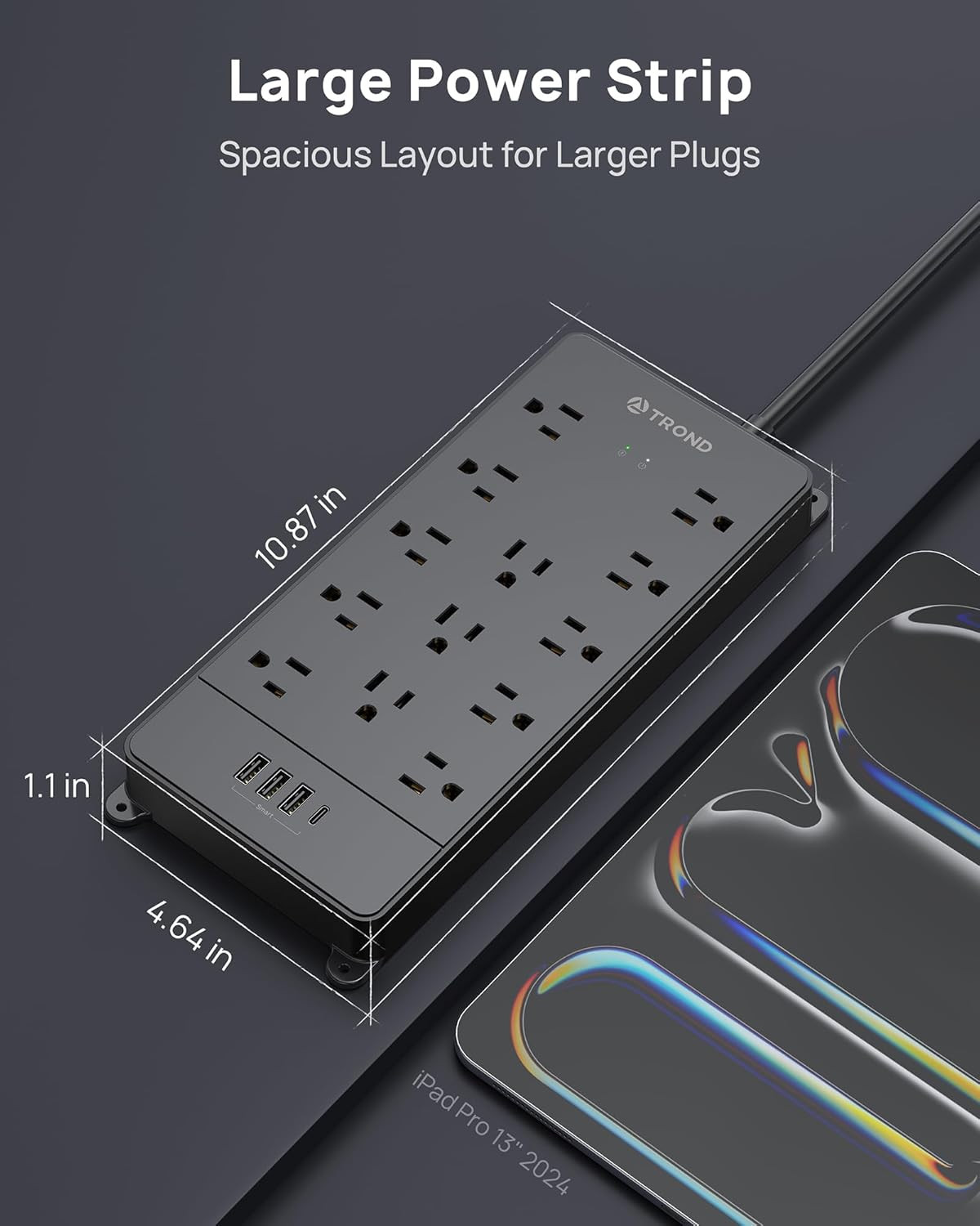 Surge Protector Power Strip, 4000 Joules, ETL Listed, 13 Widely-Spaced Outlets E