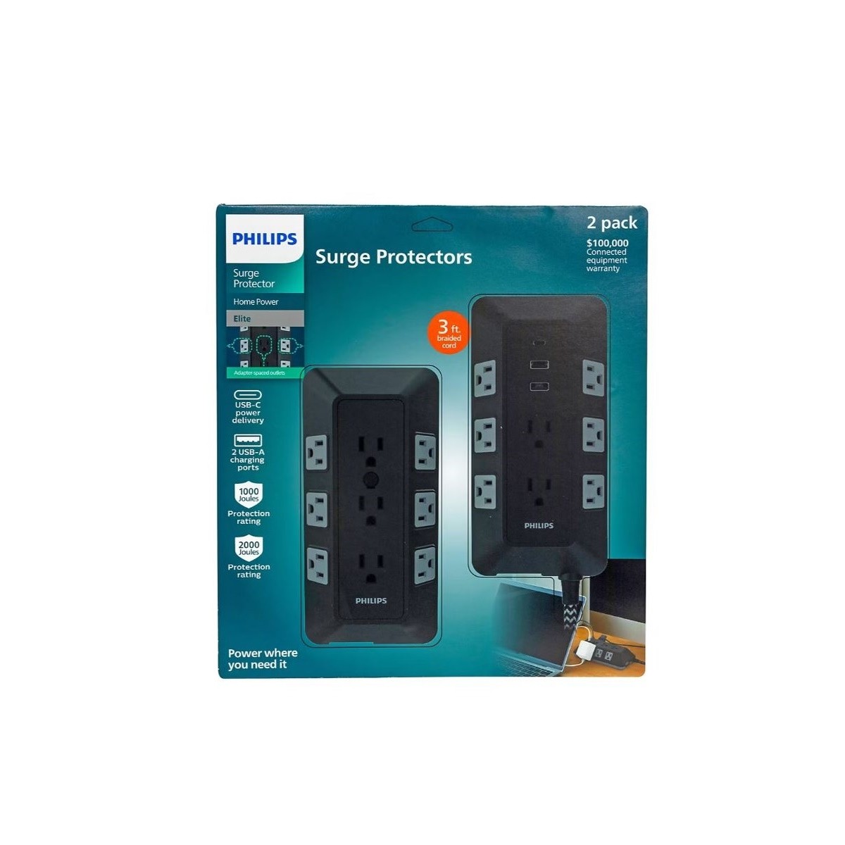 Philips 17-Outlet Surge Tap/Protector Combo Pack Black/Gray SPP9853B37