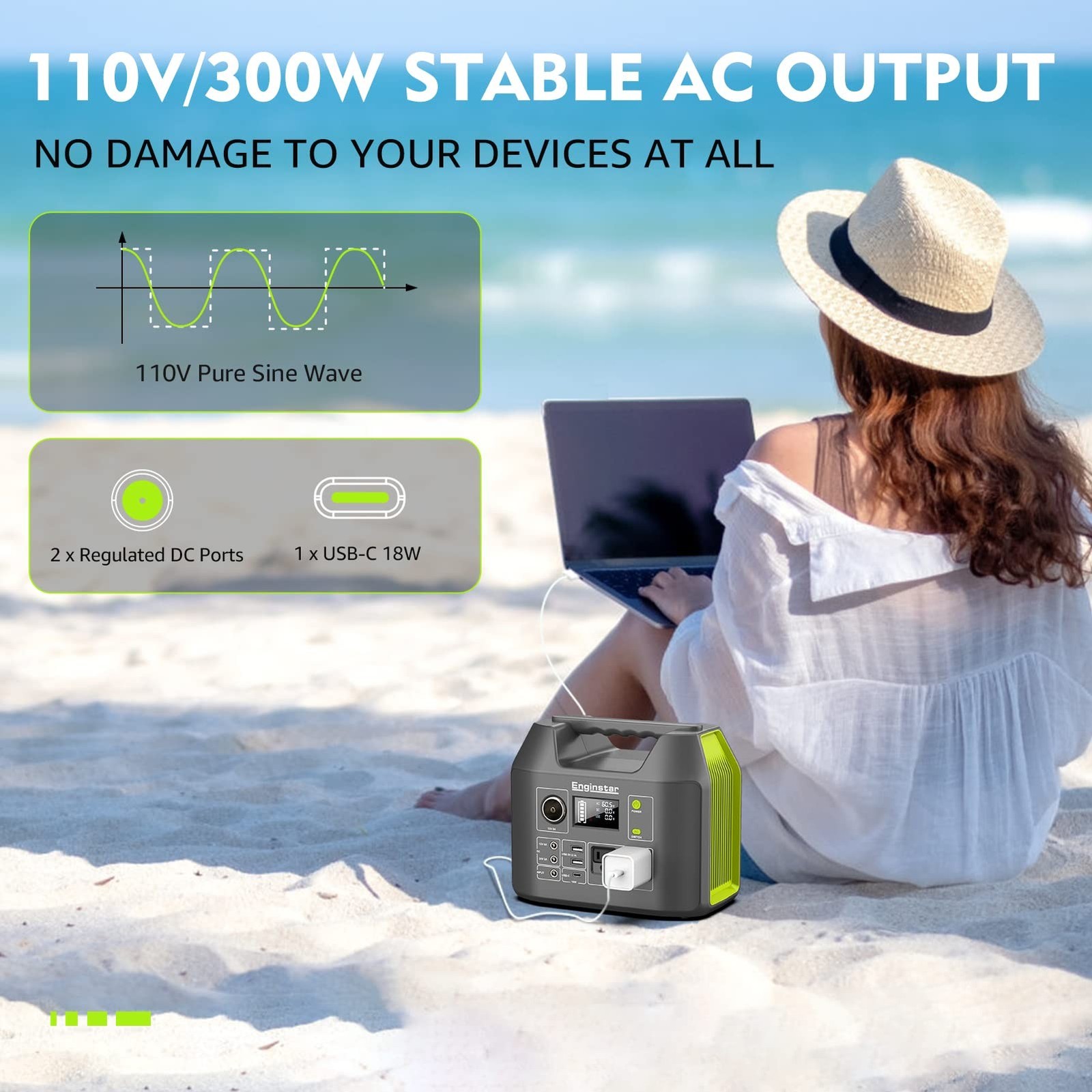 EnginStar Portable Power Station 300W, 296Wh Battery Pack with 110V Pure Sine…