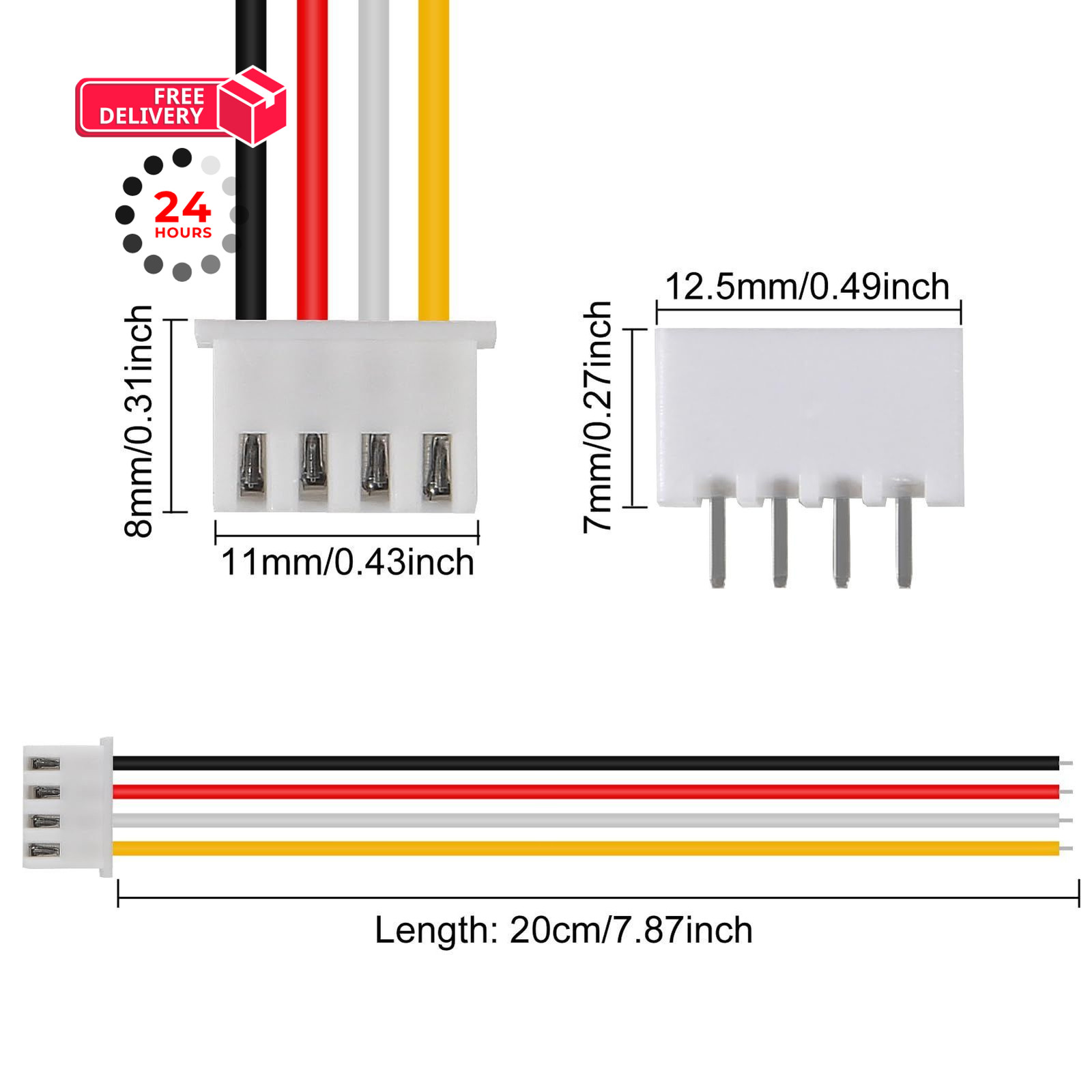 ACEIRMC 10Pairs JST-XH Connector Kit, XH 2.54mm 4 Pin Header Male and 4P
