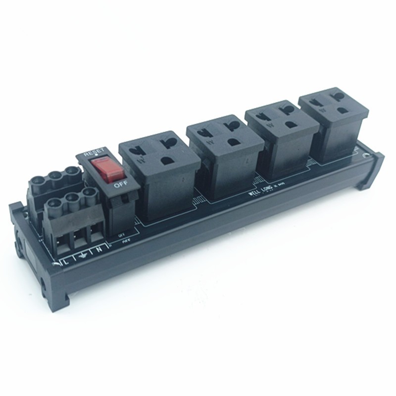 DIN Rail Mount AC 125V Three Receptacles Outlet Power Strip Module.