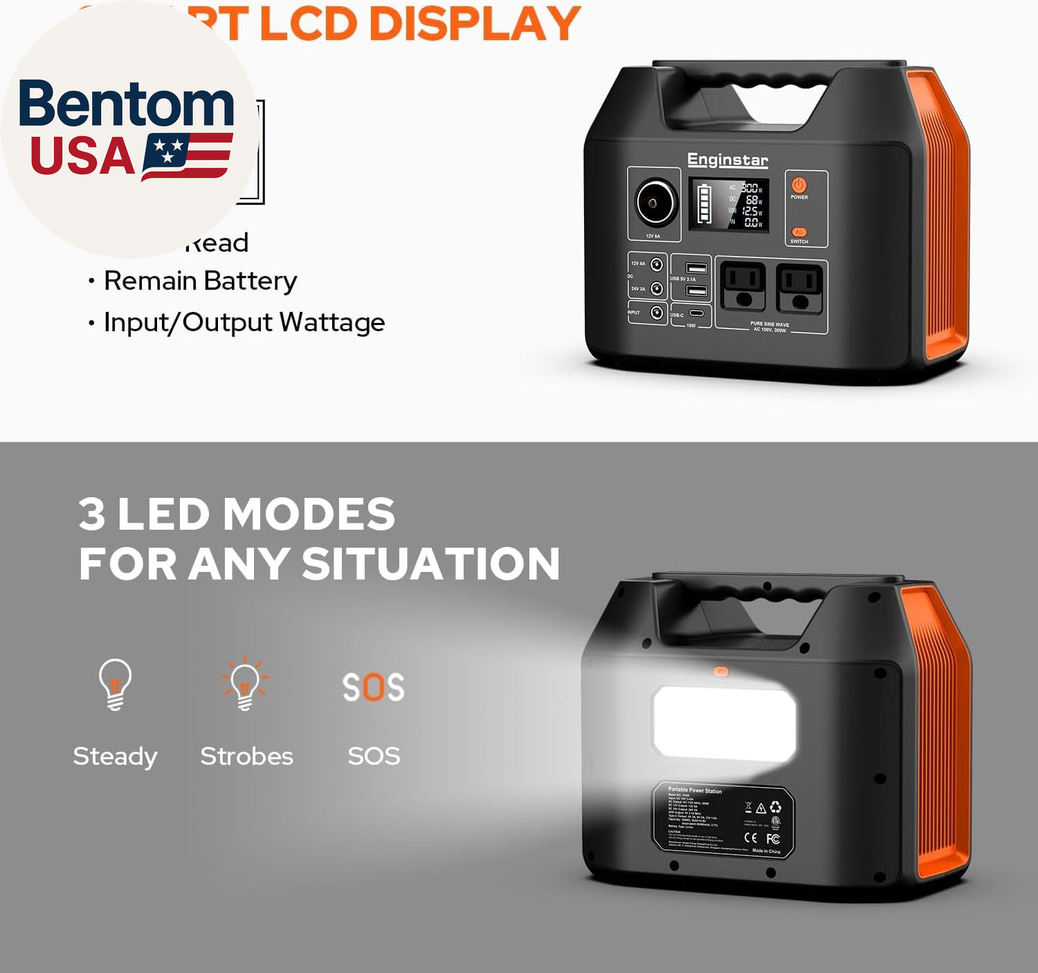 Portable Power Station 300W 296Wh Battery Bank with 110V Pure Sine Wave AC Outle