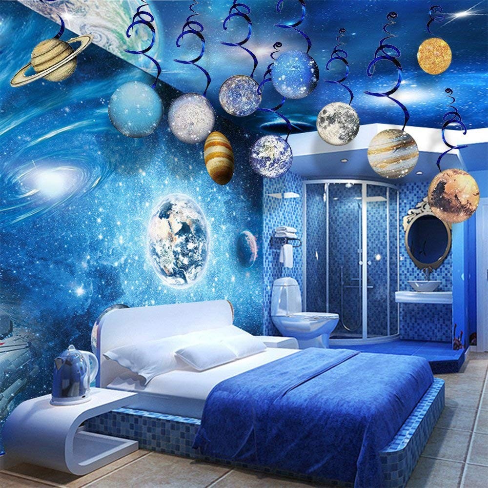 HADEEONG 30Pcs Solar System Party Supplies – Outer Space Blue