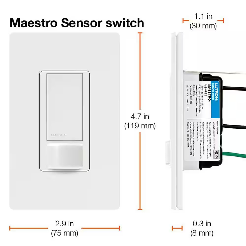 Maestro Motion Sensor Switch, 2 Amp/Single-Pole, White (MS-OPS2-WH-2) (2-Pack)