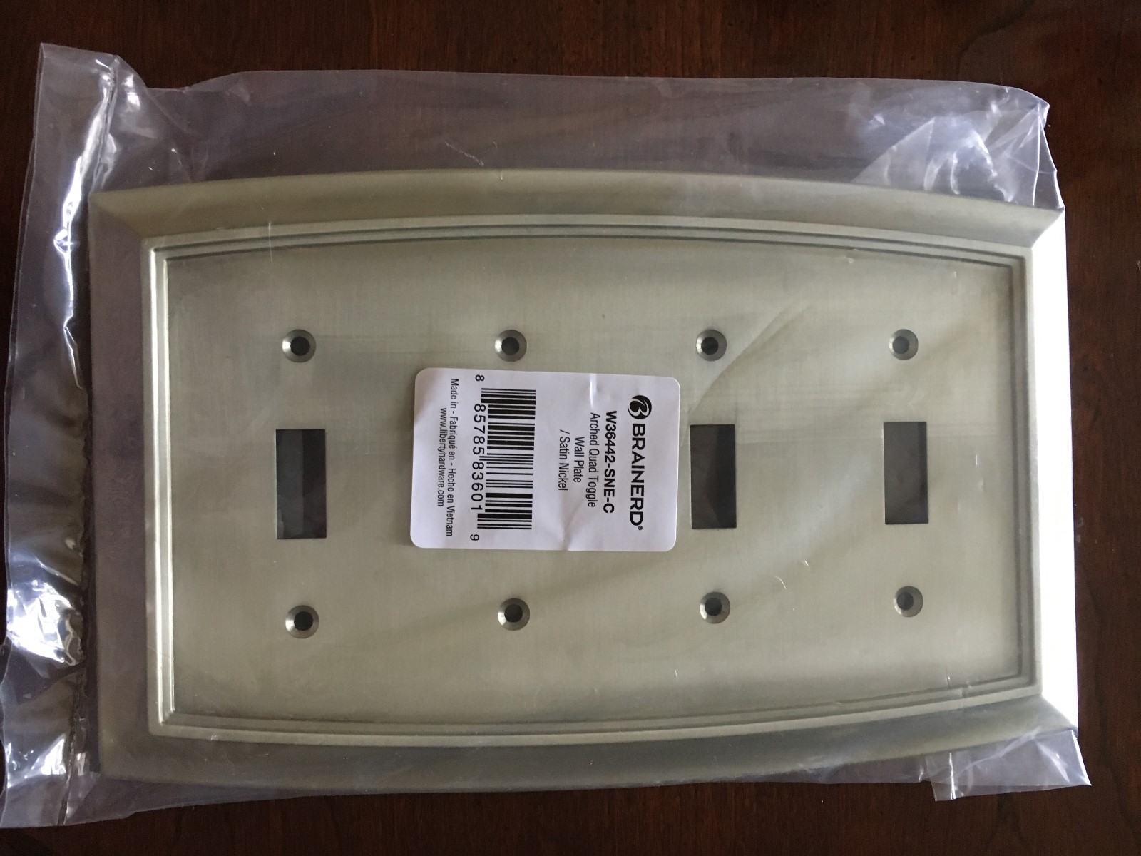 BRAINERD ARCHED QUAD TOGGLE SWITCH PLATE SATIN NICKEL W36442-SNE-C FREE SHIP