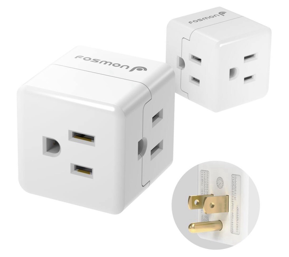 3-Outlet Extender, Fosmon 90 Degree Plug Outlet Adapter, Right White 3 pack