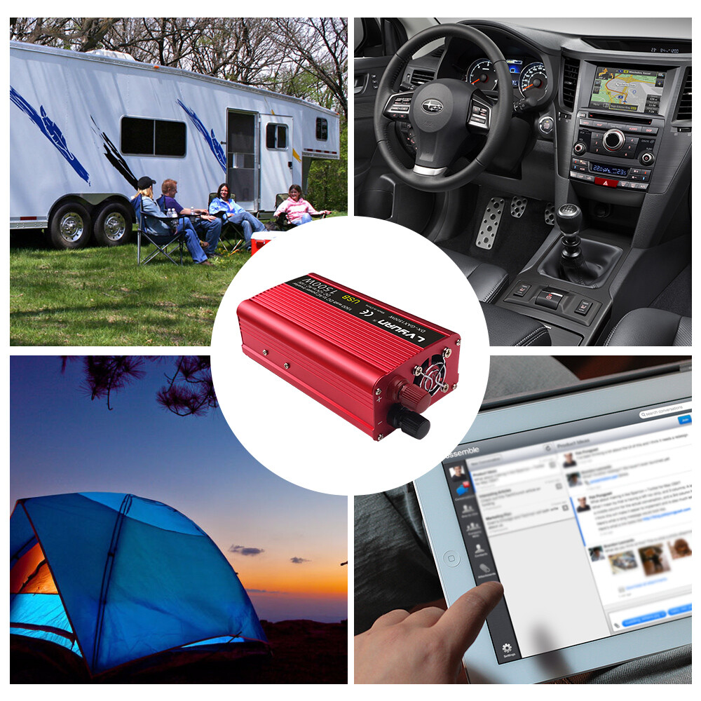 600W 1500W Power Inverter 12V DC to 110V AC Car Converter with 3.1A USB Port Red