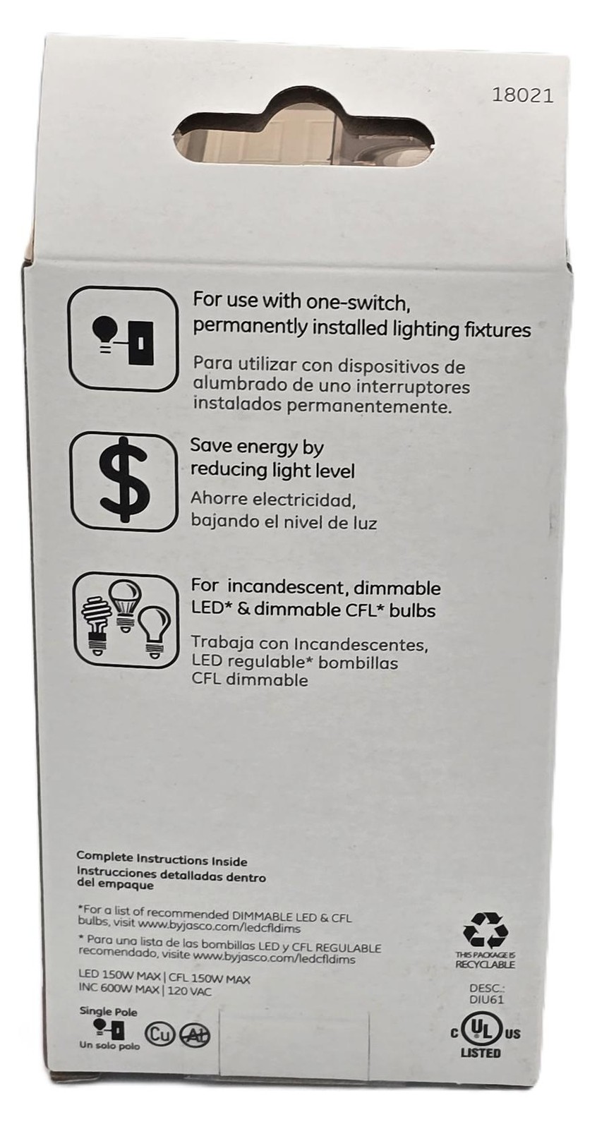 GE Rotary Dimmer Switch Single Pole White/Almond LED CFL Incandescent 18021
