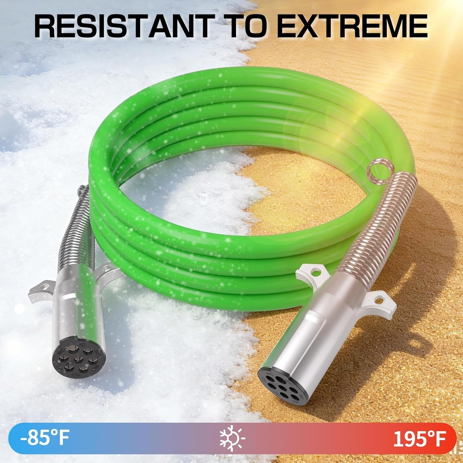 15 FT 7 Way Straight Trailer Cord ABS Electrical Power Cable, SAE J560 Plug Heav