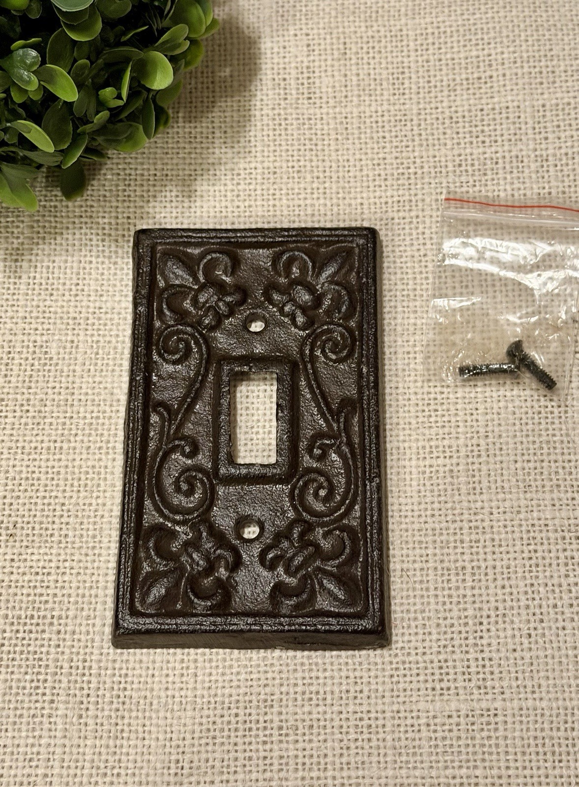 Vtg Toggle Light Switch Wall Plate Cover Cast Iron Metal Farmhouse 4.6 x 2.75″