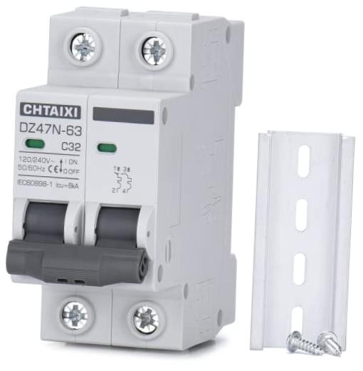 AC Miniature Circuit Breaker 120V/240V 2 Pole DIN Rail Mount 32 Amp Circuit