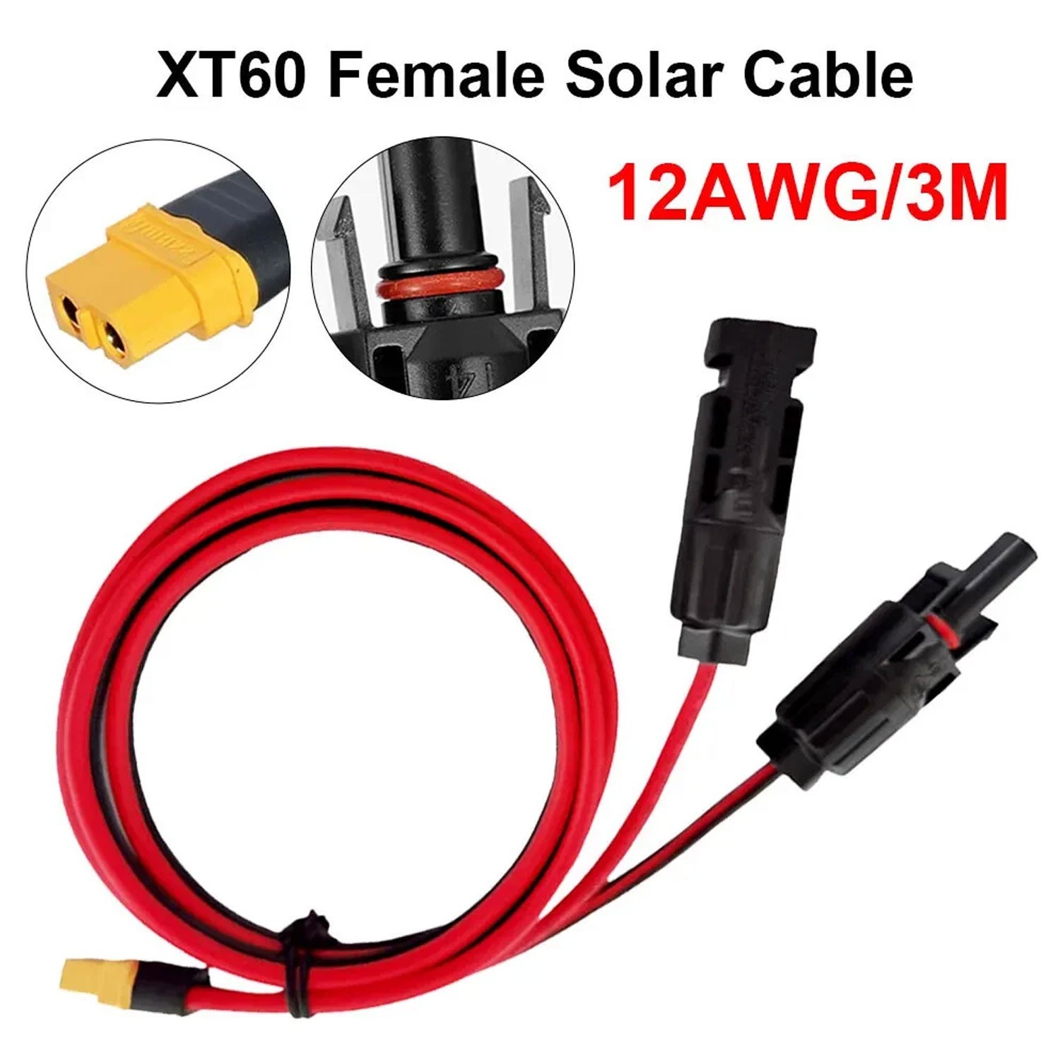 10ft 12AWG Solar Panel Extension Cable Wire XT60 Female to Solar Connectors