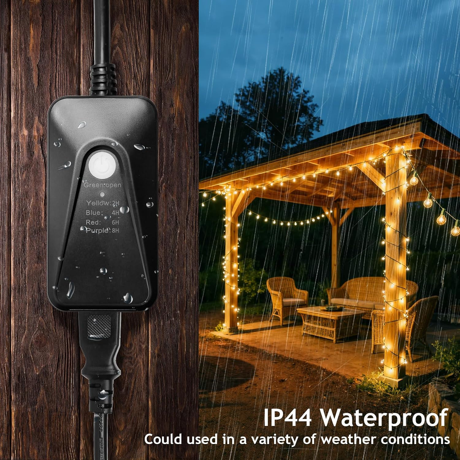 Outdoor Dimmer for String Lights,Plug-In Dimmer Switch 100FT Remote Control & Ti