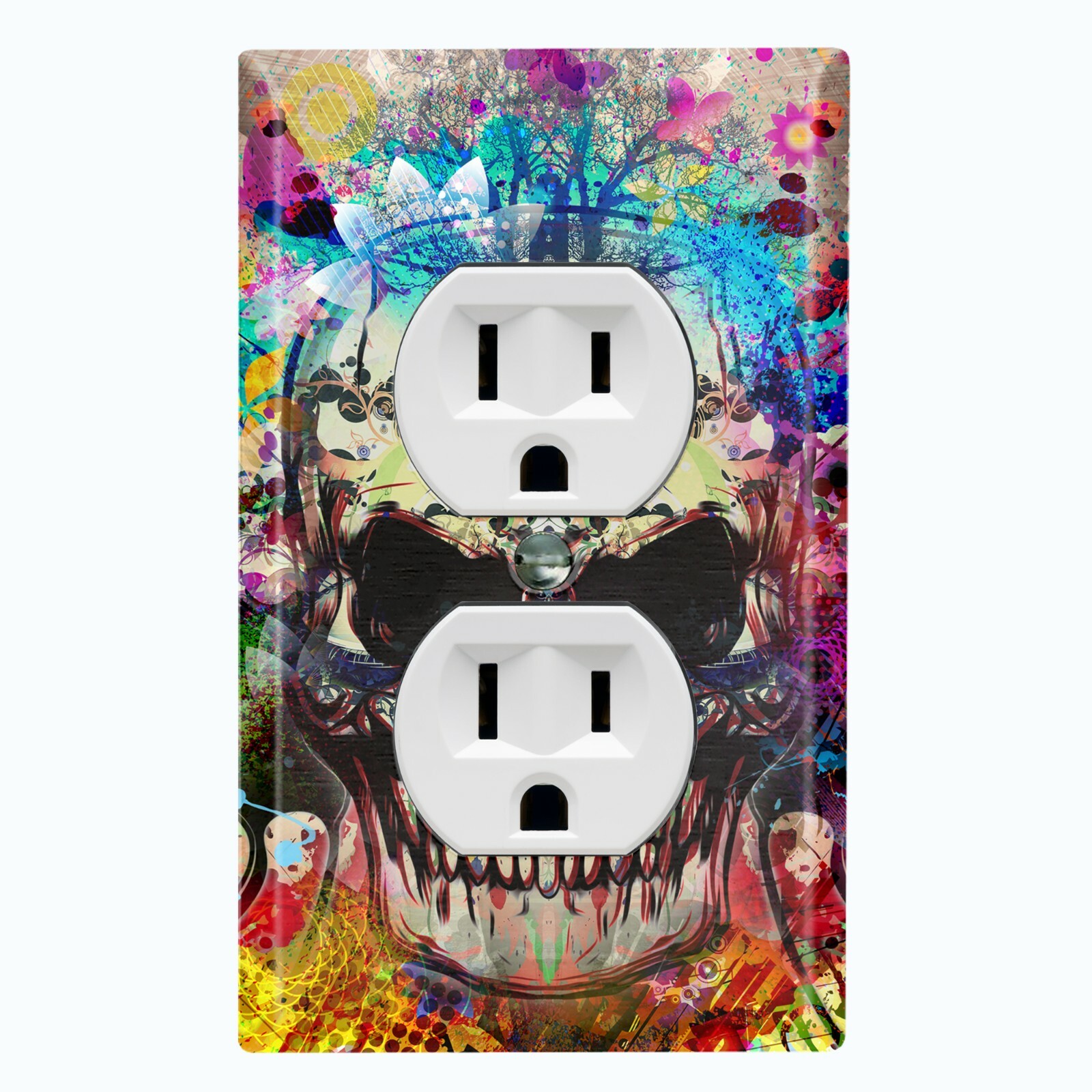 Metal Light Switch Cover Wall Plate For Room Graffiti Skull Flower Tree SKL004