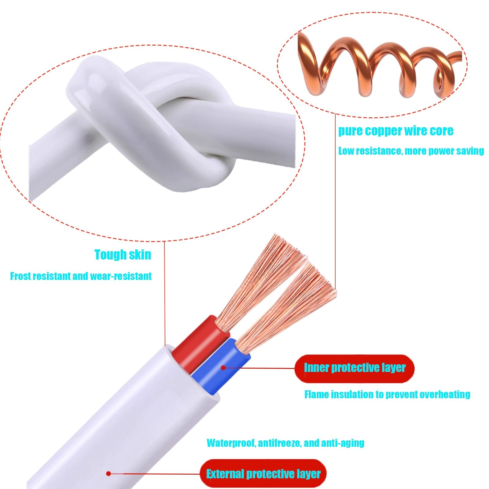Small Extension Cord 6ft 2 Prong Thin Extension Cord with Single Plug Ideal f…