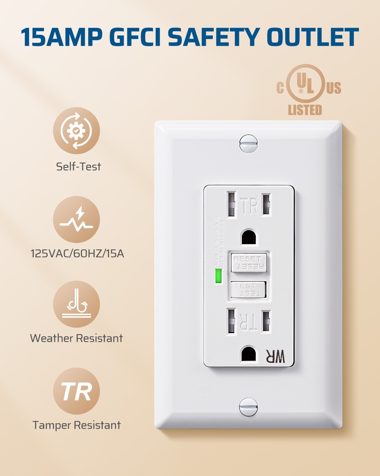 DEWENWILS 5Pc 15A GFCI Outlet Self-Test LED Indicator TR WR UL Listed Wallplate