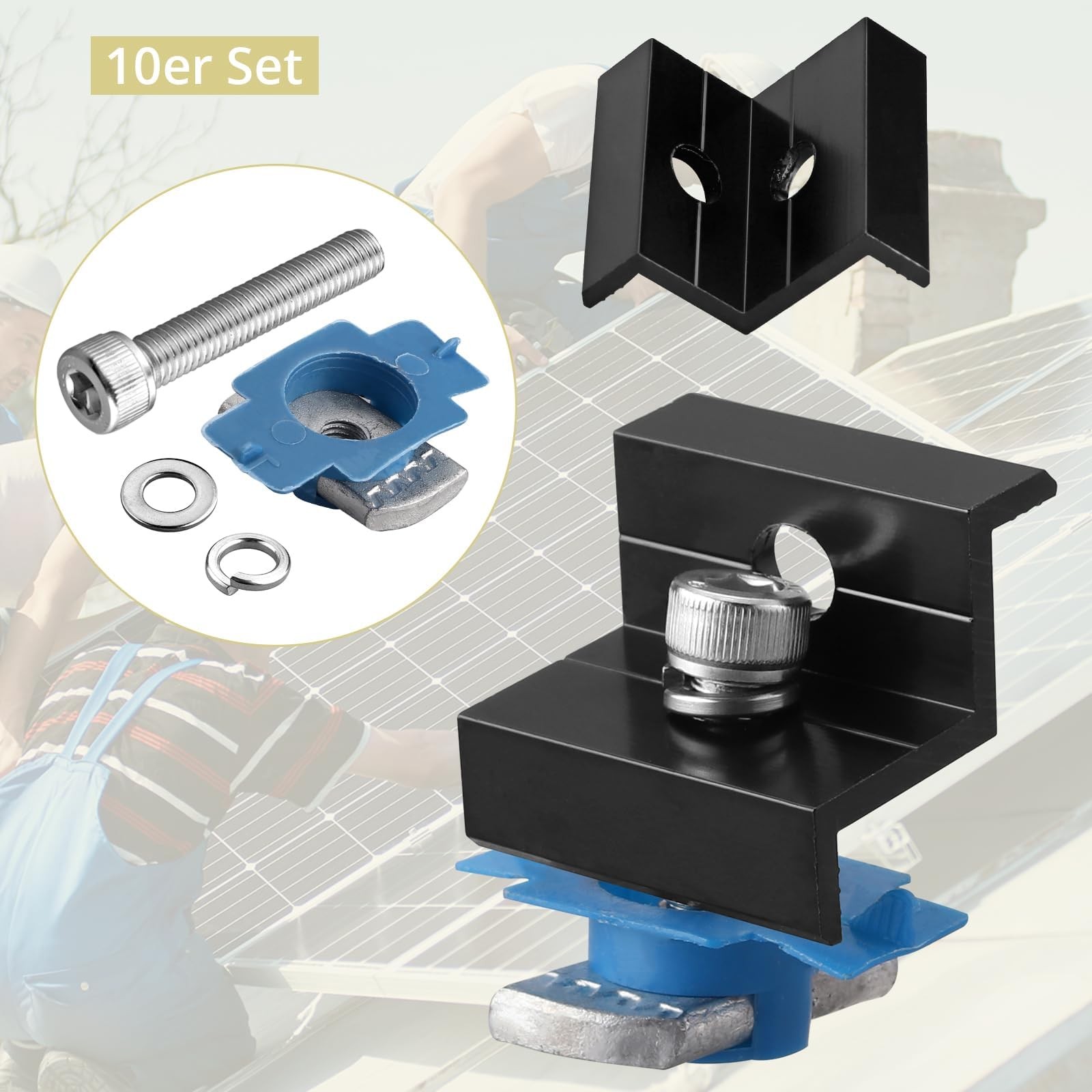Anbte 10pcs Solar Panel End Clamp for 1.18″(30mm) & 1.38″(35mm), Black