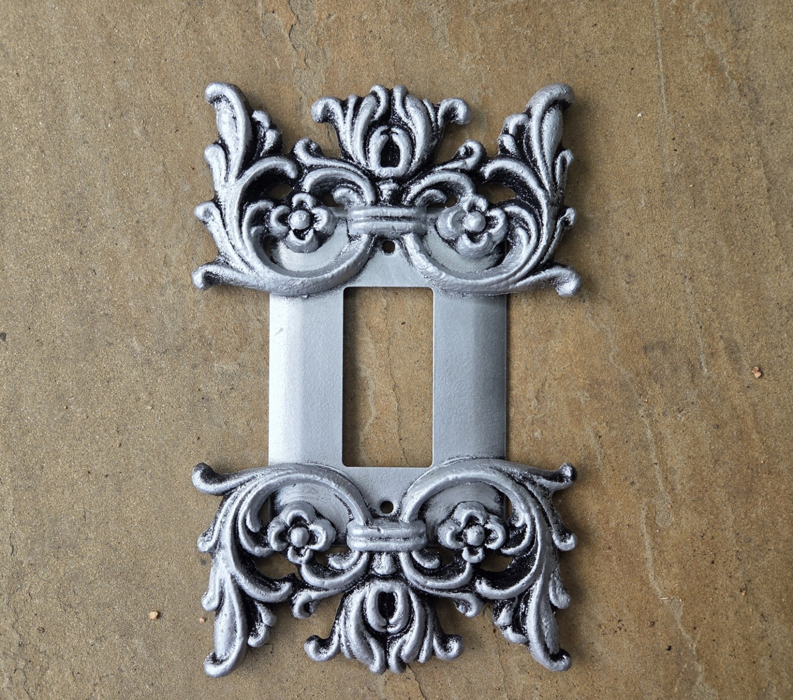 Decorative Metal Rocker Switch Plate Cover Antique Silver Victorian Wall Plate