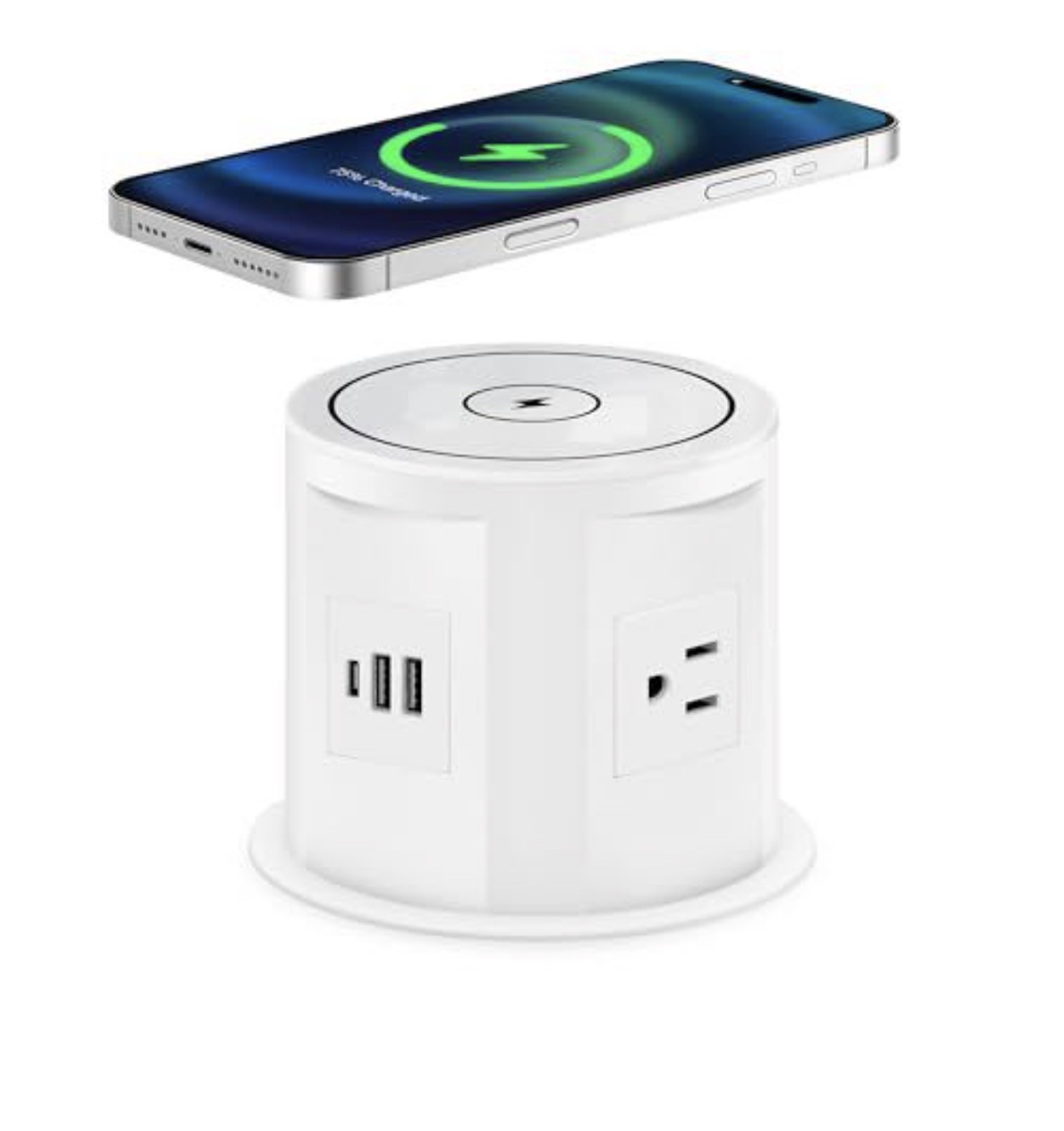 4.7inch Pop Up Outlet for Countertop 15W Wireless Charger 4 Outlet white 8 in 1